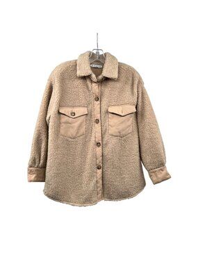 HYFVE Womens Sherpa Shacket Tan Button Up Size XS Pockets